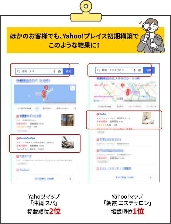 ほかのお客様でも、Yahoo!プレイス初期構築でこのような結果に！